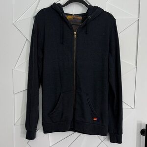 Aviator Nation Black Zip Hoodie with Small Rainbow Accent